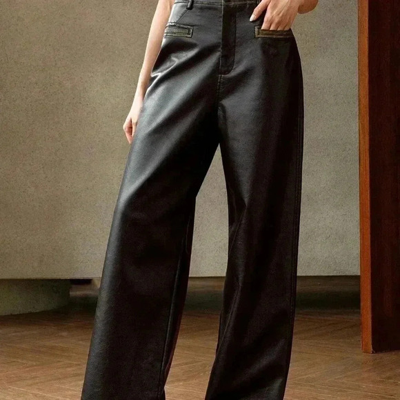 Black Elegant Women's Vintage Washed-Look Long Pants - Picture 6 of 7